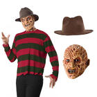 Freddy Krueger Shirt + Mask  + Hat Fancy Dress Halloween Horror Men s Costume