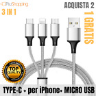 3 IN 1 CAVO RICARICA USB PER iPHONE TYPE C MICRO USB SAMSUNG HUAWEI XIAOMI