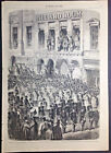 Stampa antica Sfilata Pompieri New York Stati Uniti America  Xilografia 1857