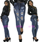 Jeans donna strappati vita alta Denim skinny slim pantaloni elasticizzati  1102h