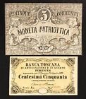 banca toscana 50 cent 1870 + 5 lire 1848 moneta patriottica lotto.2880