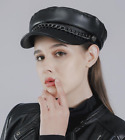 Cappello donna basco berretto invernale eco pelle visiera coppola catene da nero