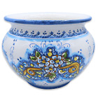 Cachepot Vaso per piante in ceramica Caltagirone, decoro Floreale su fondo turch