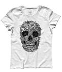 T-shirt donna Teschio Skull messicano mexican fiori flower traditional tattoo