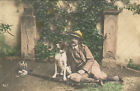 1916 Uomo in tenuta da caccia con cane fucile fiasco Cacciatore Fotografia