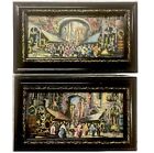 quadri coppia di dipinti a olio su tela paesaggio figure vintage con cornice 900