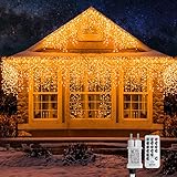 WOWDSGN Luci di Natale da Esterno 15M 660LED Decorazioni Casa, Luci Natalizie da Esterno Cascata 8 Modalità, Tenda Luminosa Esterno Bianco Caldo IP44
