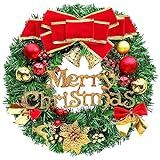NINGESHOP Ghirlanda Natalizia Per Porta 30cm Christmas Wreath con Campane Ghirlanda Di Natale Decorativa Christmas per porta di casa,caminetto e decorazione da parete Decorazioni Natalizie