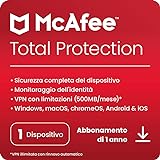 McAfee Total Protection 2023 | 1 dispositivo | Software antivirus per la sicurezza in Internet | VPN | Abbonamento di 1 anno | Codice d attivazione via email