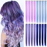 ZHIRXIN 12 pezzi clip colorate in extension per capelli per feste, parrucche sintetiche, accessori per capelli (azzurro, viola chiaro, blu, lavanda)