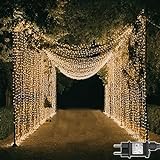 Dekofun Tenda Luminosa Natale 600 LED 6m x 3m Tenda Luci con Timer, 8 Modalità Prolungabile Tenda Luminosa Interno Impermeabile Luci Natale Esterno Cascata per Giardino, Matrimonio - Bianco Caldo