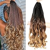 French Curly Braiding Hair 8 Pack Loose Wavy Curl Braiding Hair for Black Women, 24 Inch French Curl Braids Crochet Hair Pre Stretched Bouncy Braiding Hair Synthetic Hair Extensions (1B/30/27#)