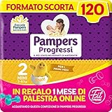 Pampers Progressi and Fit Prime Mini, Formato Scorta, 120 Pannolini, 1 Mese Di Palestra Online In Omaggio, Avana, Taglia 2, da 3 a 6 Kg, Confezione da 120