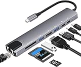 Hub USB C 8 in 1, Adattatore USB C a 4K HDMI,Ethernet RJ45,100W PD,Lettore Schede SD/TF,USB 3.0/2.0, Docking Station USB C Compatibile con MacBook Air/Pro, iPhone 15 Plus Pro Max, Switch