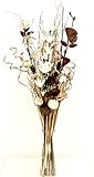 Bouquet di fiori artificiali ed essiccati, alto 85 cm, pronto per essere posto in un vaso, colore: naturale e crema