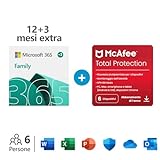 Microsoft 365 Family – Fino a 6 persone - Per PC/Mac/tablet/cellulari Abbonamento di 12 + 3 mesi - codice via email + McAfee Total Protection – 6 dispositivi – abbonamento 12 mesi – codice via email
