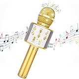 Tikimoon Microfono Wireless di Karaoke per bambini popolare canto microfono Bluetooth senza fili con microfoni portatili parlanti per bambini ragazzi ragazze che imparano i giocattoli （Oro）