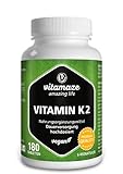 Vitamaze® Vitamina K2 MK-7 Alto Dosaggio Menachinone, 180 Compresse Vegan, Qualità Tedesca, Naturale Integratore Alimentare senza Additivi non Necessari