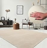the carpet Relax Tappeto moderno a pelo corto, soggiorno, fondo antiscivolo, lavabile fino a 30 gradi, morbidissimo, aspetto pelliccia, Beige, 120 x 160 cm