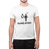 CHEMAGLIETTE! T-Shirt Divertenti Uomo Maglietta Ironica Addio al Celibato Matrimonio Game Over Tuned, Colore: Bianco, Taglia: L
