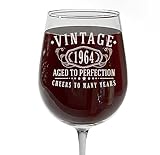 Bicchiere da vino vintage 1964 inciso da 453,6 g, regalo per il 60° compleanno per donne, con scritta "Cheers to 60 yearol", decorazioni per il 60° compleanno per lei, idea regalo per donne con