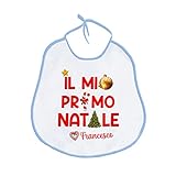 Gattablu Bavaglino bavetta neonato Il Mio Primo 1° Natale, personalizzato con nome di bimbo! Pallina, bastoncino di zucchero, alberello, stellina!