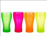 FERRAMENTA Pasabahce Set di 4 Bicchieri Coca-Cola Fluo, Giallo - Arancio - Rosa - Verde, 7 x 13,5 (cm), 7 x 7 x 13,5