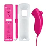 QUMOX Telecomando Wii, 2 in 1 Motion Plus Integrato Remote di Gioco Controller con Custodia in Silicone e Cinturino da Polso per N. Wii e Wii U Rosa
