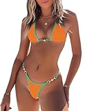 UMIPUBO Costume da Bagno Donna Due Pezzi Bikini Set Halter Costumi da Mare Imbottito Reggiseno Bikini Top Triangolo Tanga Abiti da Spiaggia Brasiliano Beachwear Swimwear (Arancia, XS)