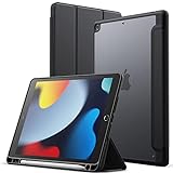 JETech Custodia Opaca per iPad 9/8/7 (10,2 Pollici, Modello 2021/2020/2019, 9a/8a/7a Generazione) con Portapenne, Posteriore Glassata Traslucida Supporto Cover Sottile Tablet (Nero)