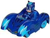 Dickie Toys 203142000 PJ Masks Mission Racer Gattoboy - Veicolo ruote libere, pressofuso, luci e suoni, riproduzione della sigla del cartone animato statuetta Catboy,12 cm, blu, con batterie
