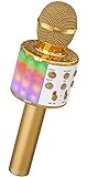 Ankuka Microfono Karaoke Microfono Bambini Bluetooth con Luci LED Bambini Regalo Giocattoli Bambini Microfono Cambia Voce Altoparlante con Funzione Eco, Compatibile con Android, iOS, PC Oro