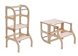 Torre di apprendimento, Montessori furniture Learning tower - table, chair Step n Sit, toddler Kitchen helper Step stool - WOODEN color/GOLD clasps