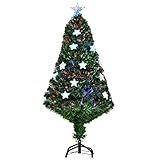 HOMCOM Albero di Natale artificiale 120cm in fibra ottica con 16 luci LED a forma di stella foltissimo