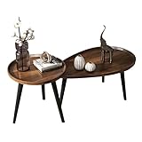 ASLASL Tavolino da caffè rotondo ovale in legno, 2 pezzi di luce nordica di lusso, tavolino da salotto semplice e moderno combinazione di casa, tavolino da hotel, divano creativo (colore noce)