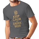 lepni.me Maglietta da Uomo Mantenere la Calma e Bere Birra Alcolica Citazioni Abbigliamento Divertente (L Grafite Oro)