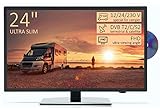 MOSCATELLI TV Led Full HD 24" per Camper ULTRA SLIM design - DVD/Usb/Ci+/Hdmi - 12/24/220 V - DVB-T2/S2/C - Compatibile CAM Tivusat - Attacco Vesa
