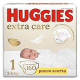 Huggies Pannolini Extra Care Bebè, Taglia 1 (2-5Kg), Confezione da 160 Pannolini (40x4)