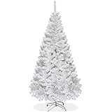 LIFEZEAL Albero di Natale artificiale in PVC, con rami densi, con supporto in acciaio, albero di Natale per casa, ufficio, bianco (180 cm)