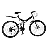Acesunny Bicicletta pieghevole da 26 pollici, mountain bike, mountain bike, Fully, mountain bike, freno a disco, sospensione completa, colore nero, 21 marce, per adulti