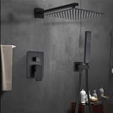 Colonna doccia termostatica, set doccia da incasso con miscelatore doccia 30 x 30 cm e doccietta, colore: Nero