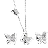 Kim Johanson – Set di gioielli da donna * Farfalla * in acciaio inox in argento collana con ciondolo e orecchini con gioielli beute