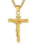 U7 Collana Croce Uomo, Acciaio con Gesù Cristo, Vintage Oro 18K Ciondolo, Crocifisso Donna Amuleto Religioso, Idee Regalo