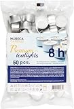 Horeca Candles - 50 Lumini Tealight Premium - Durata 8 ore di Combustione - Set da 50 Pezzi Tè Luci - Candele Bianche - Non profumate