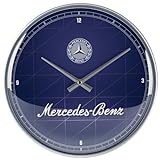 Nostalgic-Art Orologio da muro retrò, Ø 31 cm, Mercedes-Benz – Silver & Blue – Idee regalo per amanti degli accessori Mercedes-Benz, decorazione per la cucina grande, design vintage