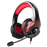 YINSAN Cuffie Gaming per PS4 PC Xbox One, Cuffie PS4 con microfono, 3D Surround Sound, cancellazione del rumore, LED RGB, Rosso