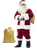 Abito da Babbo Natale da Uomo 10 Pezzi Costume Santa Claus di Lusso per Adulti (L)