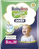 Babylino Sensitive Cotton Soft Pannolini Mutandina Taglia 5, Pants Junior (10-16kg), 20 Unità