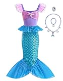 Clundoo Costume da Principessa Sirena per Bambina, Sirena Principessa Vestito Costume, Vestito Principessa Ariel Sirena per Bambina per Halloween, Natale, Cosplay, Compleanno (110cm)