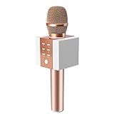 TOSING 008 Microfono Karaoke Bluetooth wireless, volume maggiore 10W, più basso, 3-in-1 Microfono portatile con doppio altoparlante per Android/PC (Oro rosa)